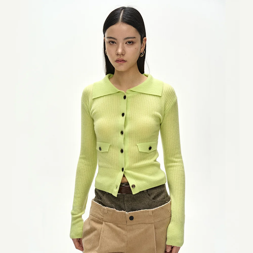 CASHMERE HAND STITCHED RIB CARDIGAN (LEMON)