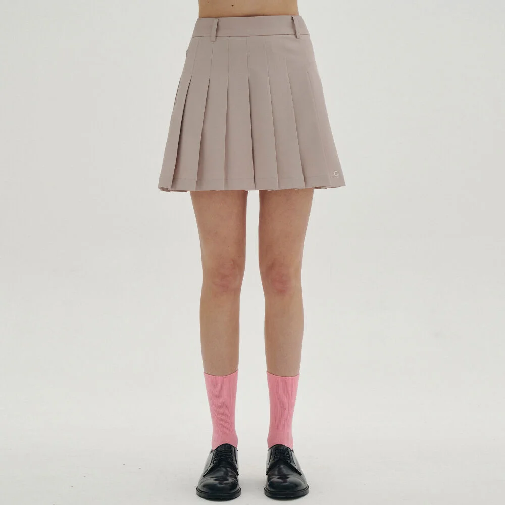 Basic Pleated Skirt (Beige)