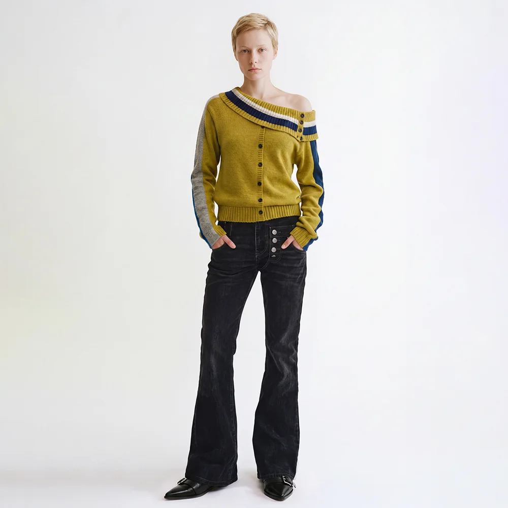 DRAPED SHAWL KNIT TOP (YELLOW)