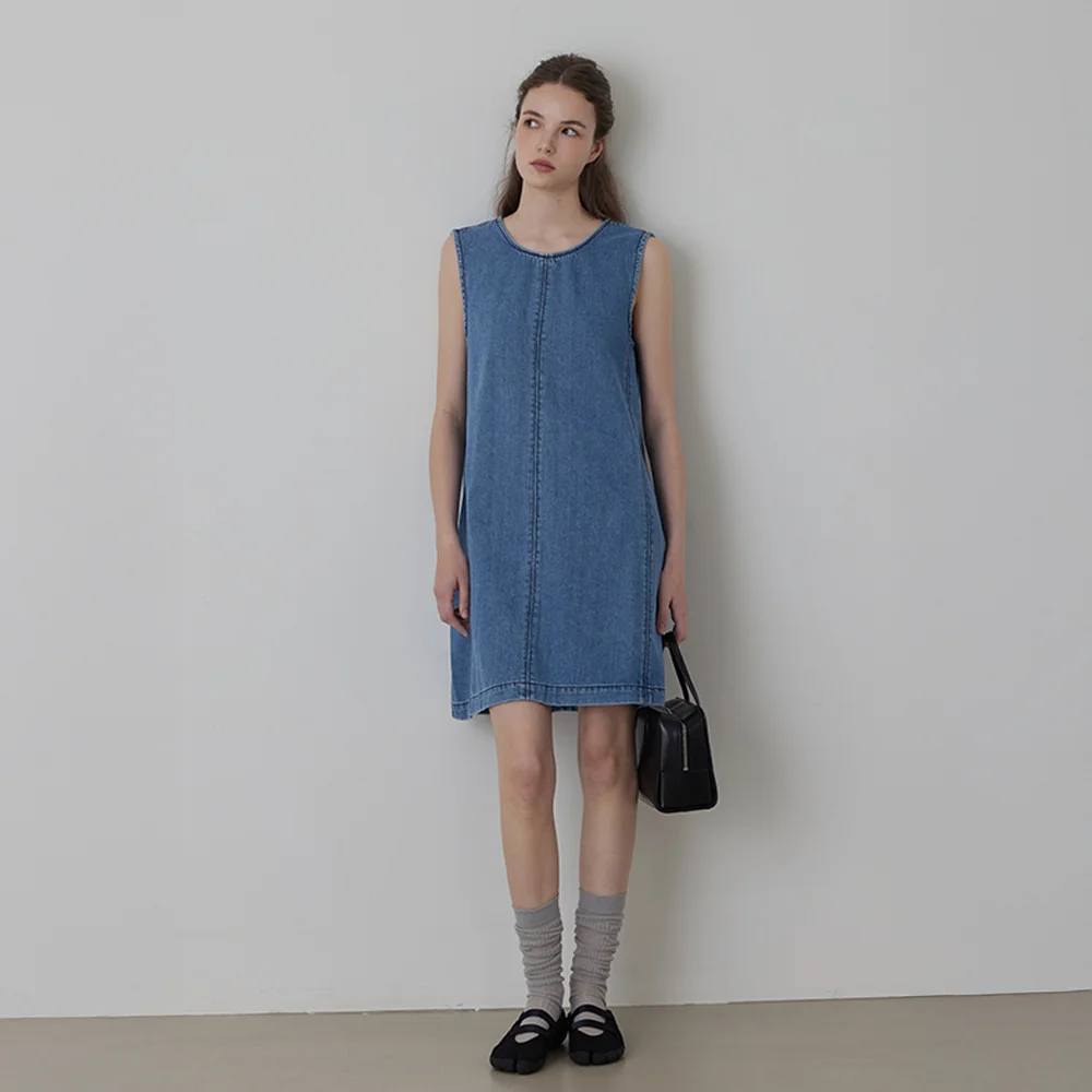 Denim Back-open Sleeveless Dress
