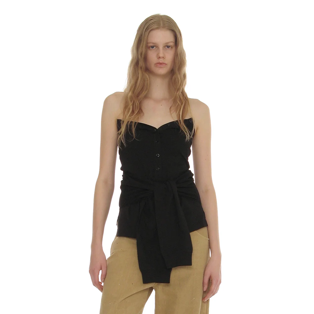 LAYERED SLEEVE-TIE LONG SLEEVE TOP_BLACK