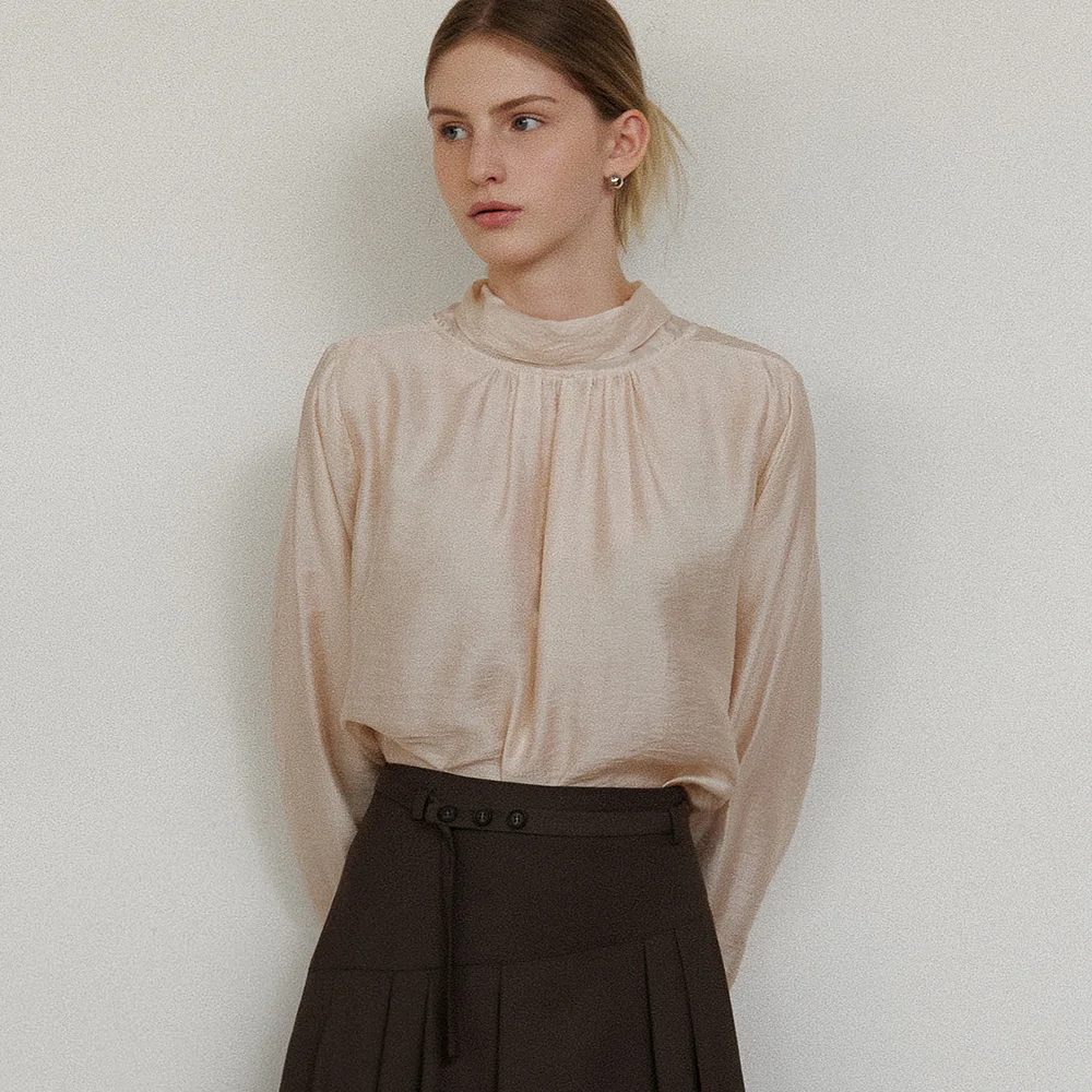 comos 1218 high neck tie blouse (cream)