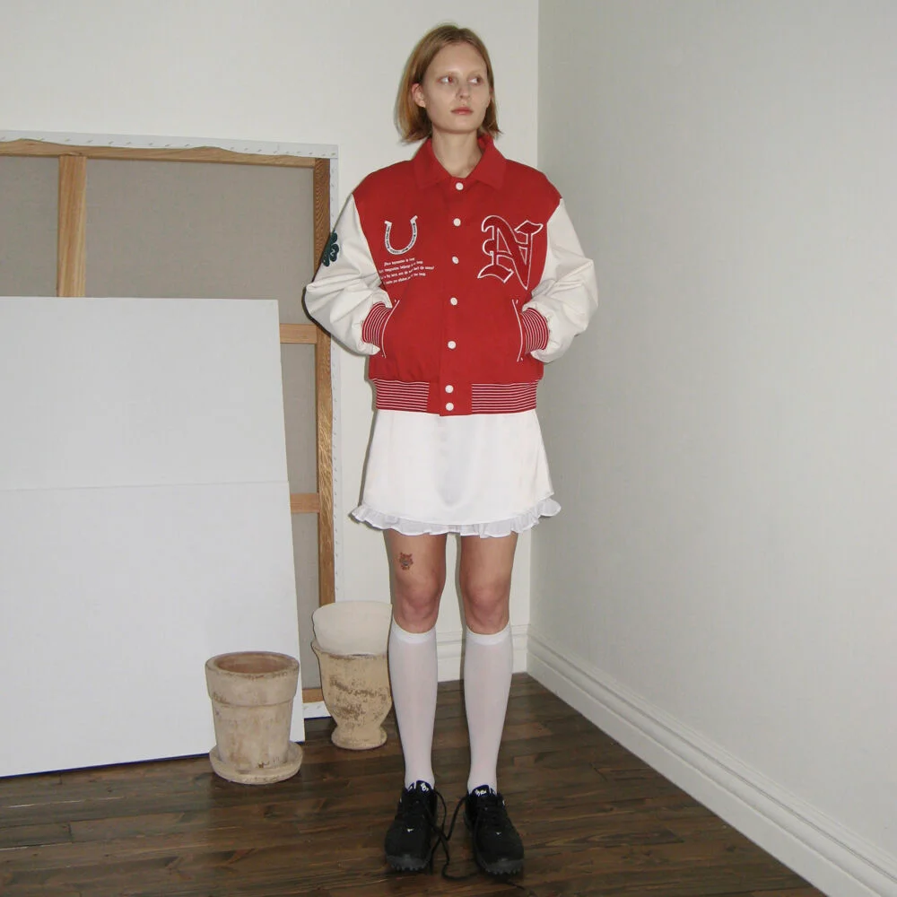 Lucky Stamp Varsity Jacket (Red)