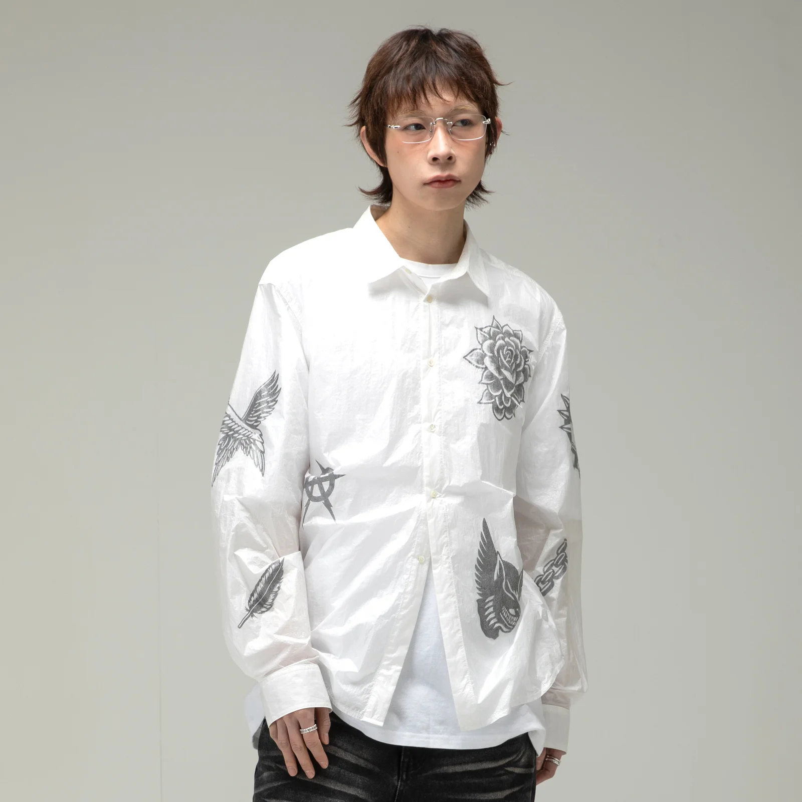 GS006 紋身 透視 襯衫 (WHITE)