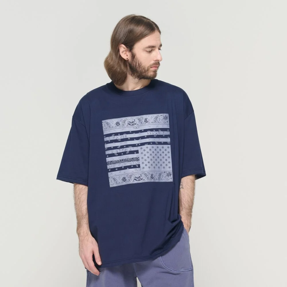 (BIG SIZE) AMERICAN PAISLEY STREET SHORT SLEEVE T-SHIRT (NAVY)