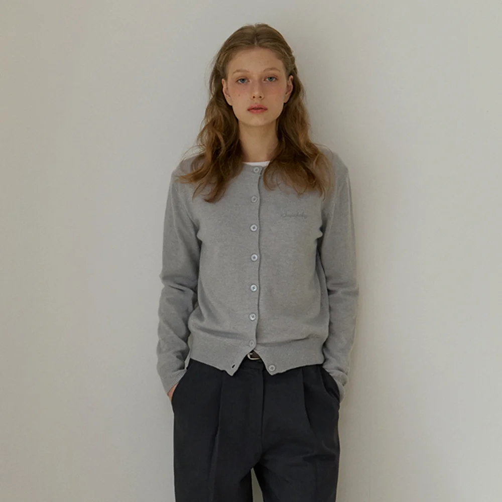 basic logo knit cardigan - misty blue gray