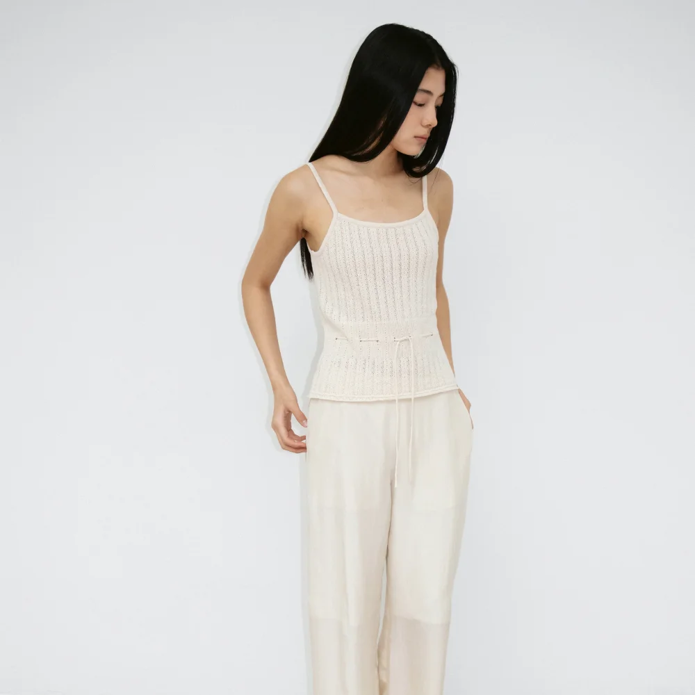 Drawstring Knit Camisole (Ivory / Black)