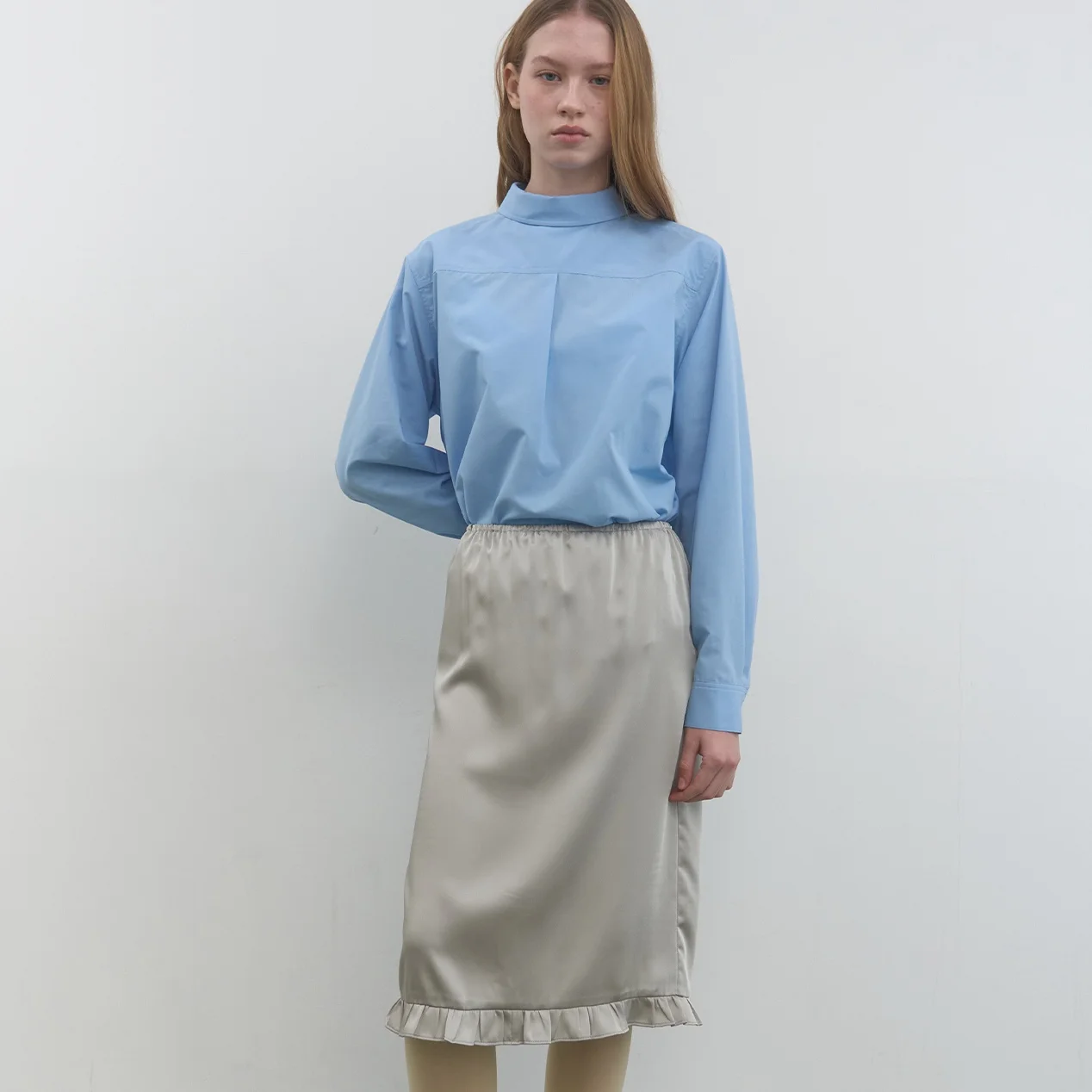 FRILL LAYERED SATIN SKIRT_GREY