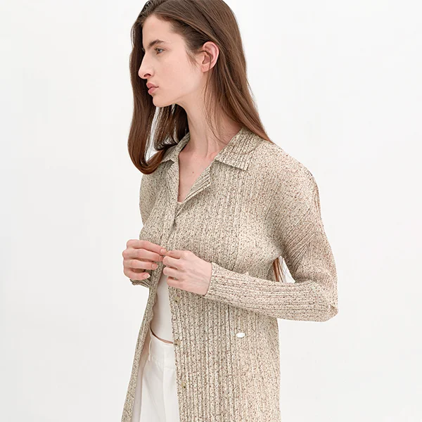 PLEATS OPEN COLLAR PRINT BLOUSE(BL-4349)