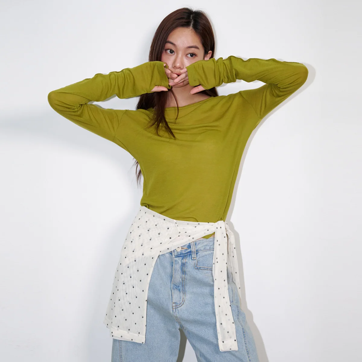See-Through Wool Jersey T-shirt_Olive