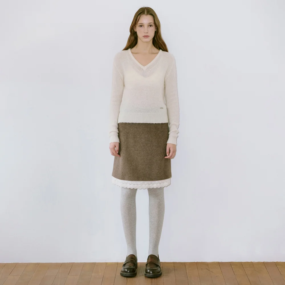 Lace Midi Skirt (Brown)