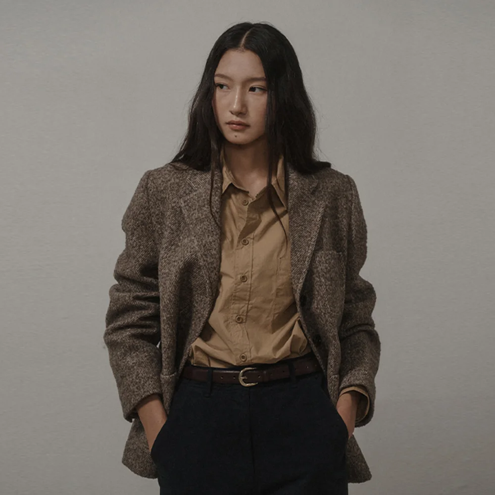NOISETTE WOOL SINGLE JACKET_LIGHT BROWN