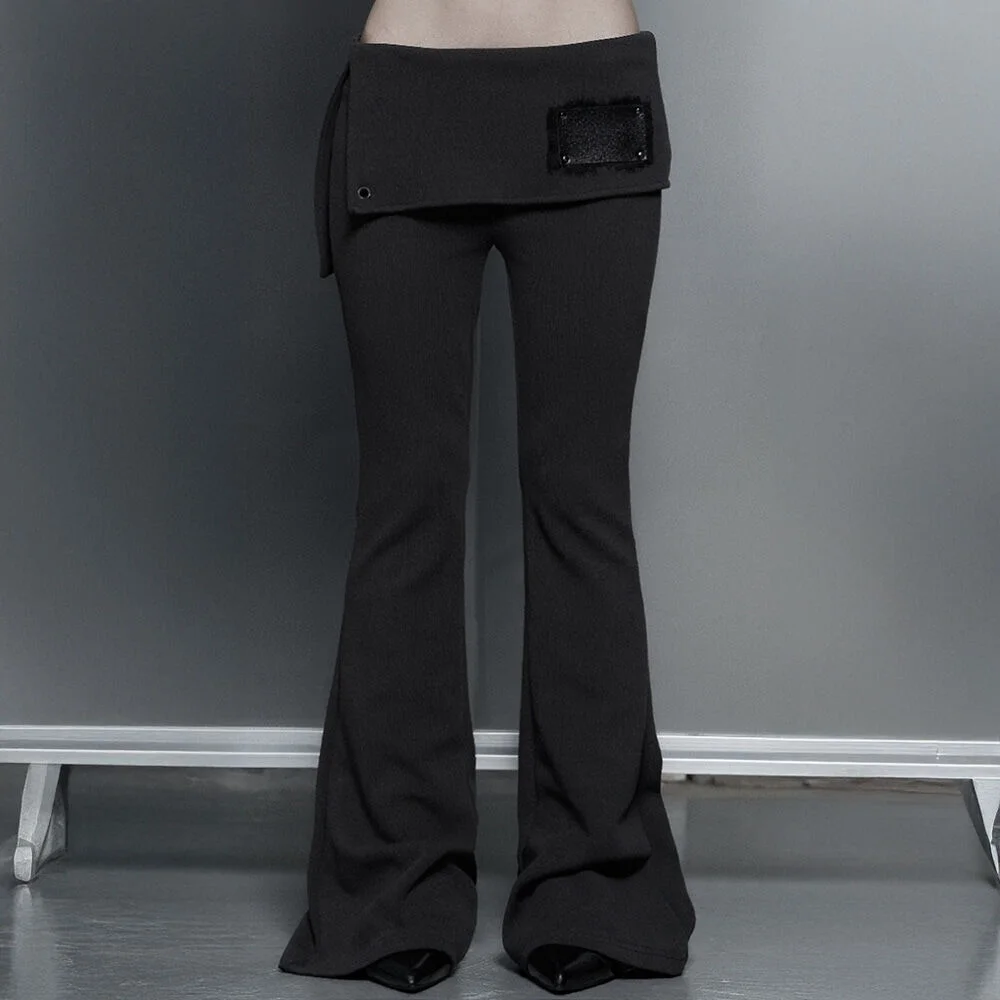 Lace-Up Side Slit Bootcut Pants (Charcoal)