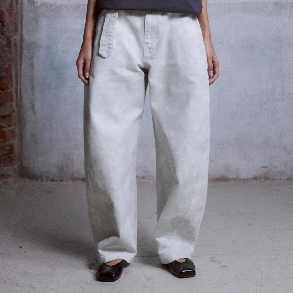 (W) Belted Wide-Curve Denim Pants (Marble Grey)