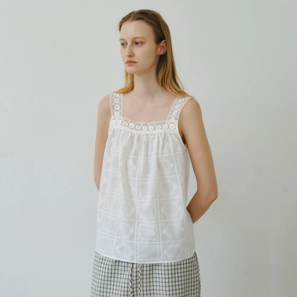 LACE STRAP SLEEVELESS BLOUSE / WHITE