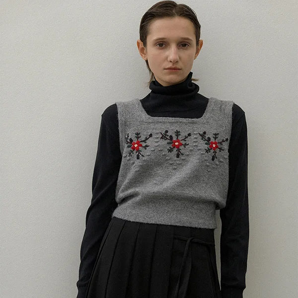 FLOWER EMBROIDE VEST(VT-0273)