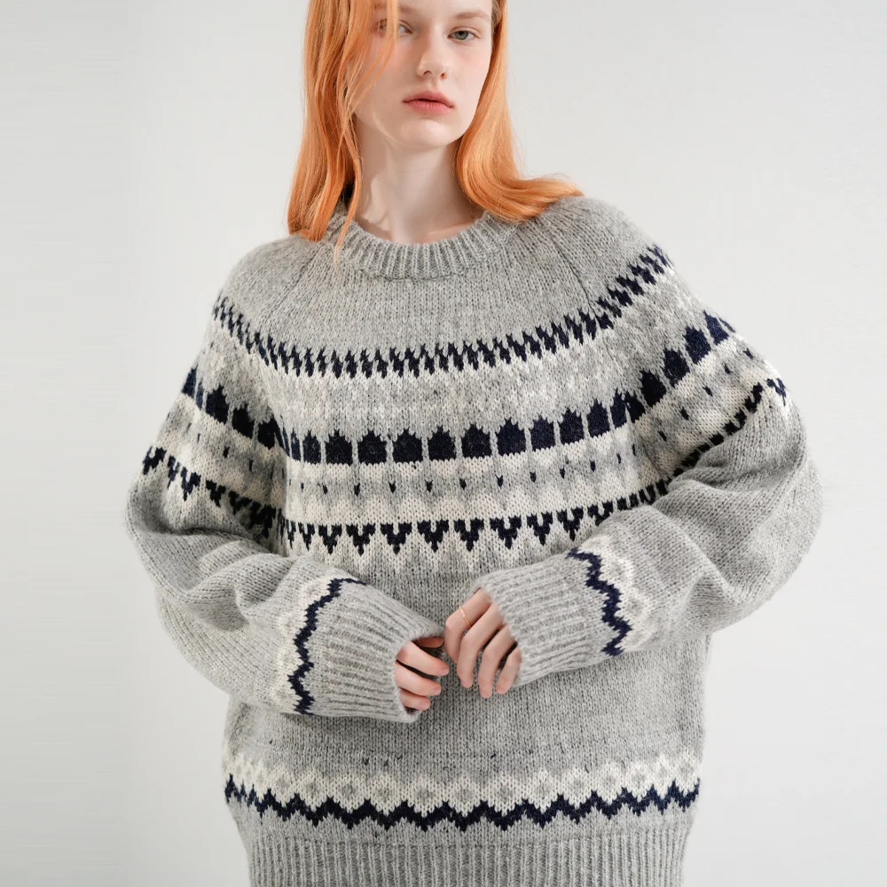 Wool Jacquard Round Knit (Gray)