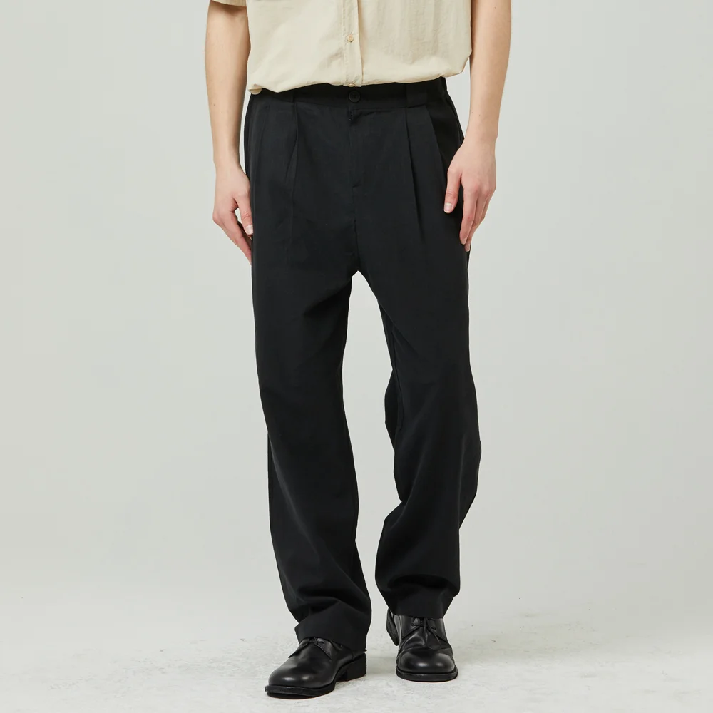 LINEN HALF BANDING PANTS _BLACK