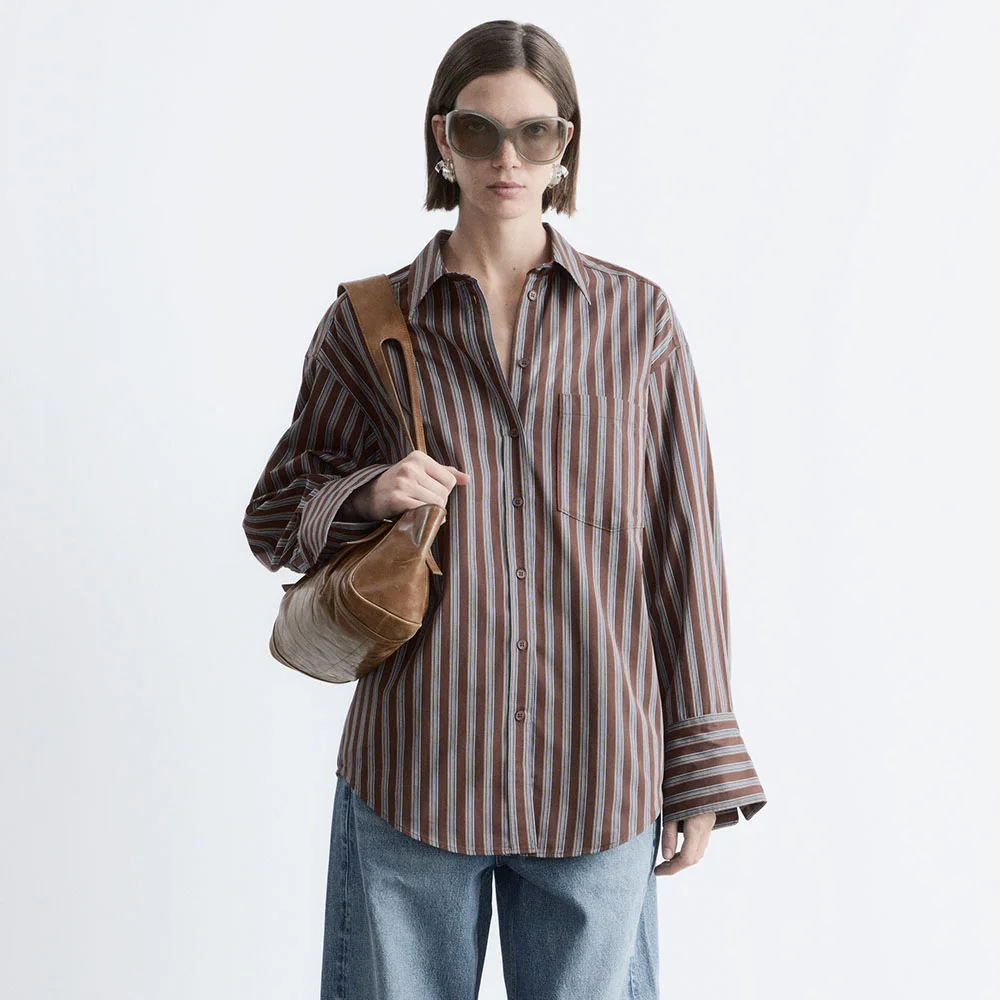 純棉 襯衫 (Brown/Blue Stripes)