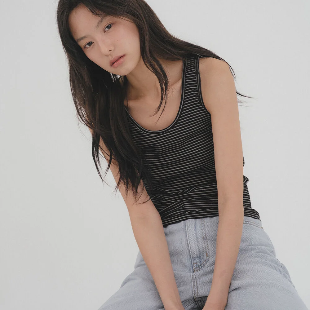 TFL 07 STRIPE SLEEVELESS _Black&Ivory