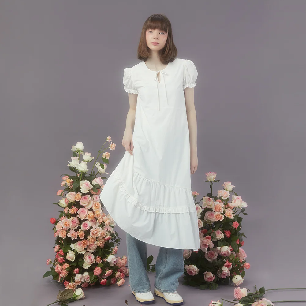 FRILL DETAIL DRESS (WHITE)