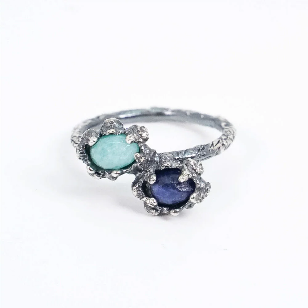 HR 130R_Double Gemstone Ring (Blue)