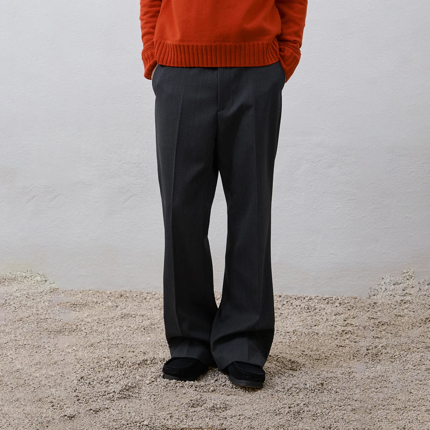 Flared Wool Trousers - Charcoal Grey
