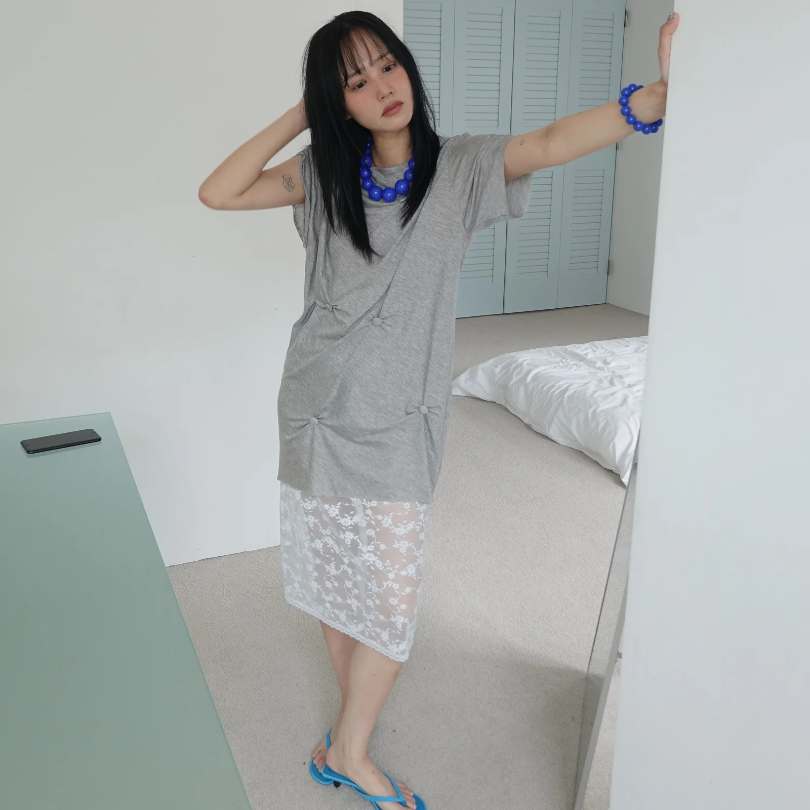 LACE LAYERED MIDI SKIRT_SKY