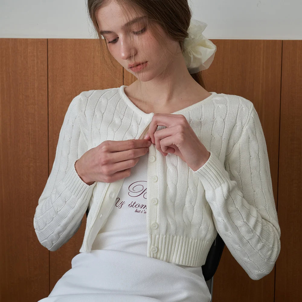 Cable Knit Crop Cardigan - White