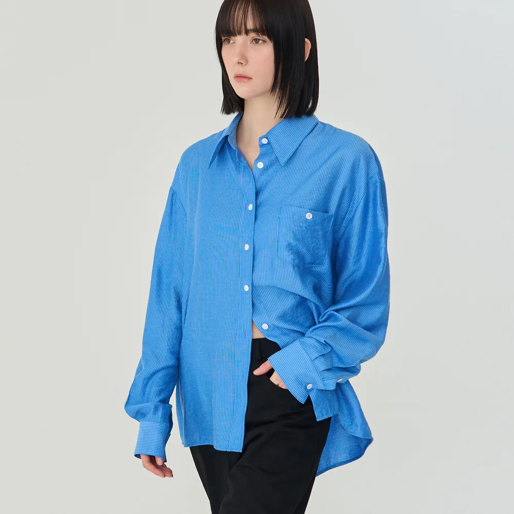 Stripe Overfit Button Shirt (Blue)