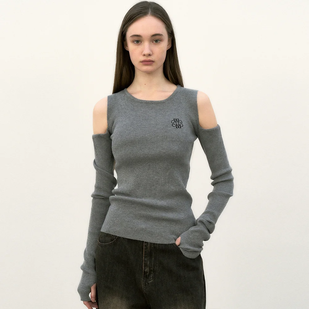 NICOLE WARMER RIBBED OFF SHOULDER KNIT_DEEP GRAY