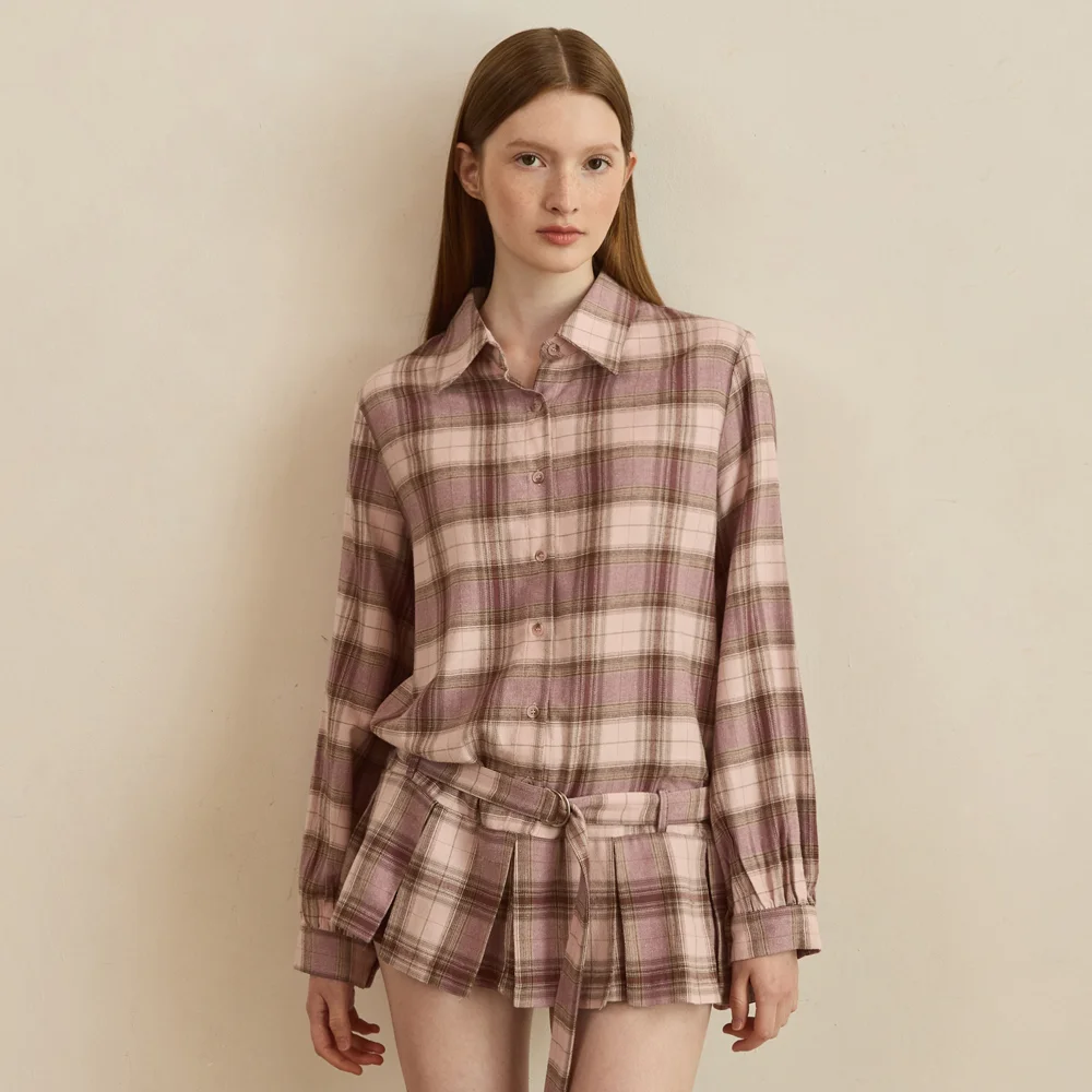Fancy pleats belted blouse - vintage pink
