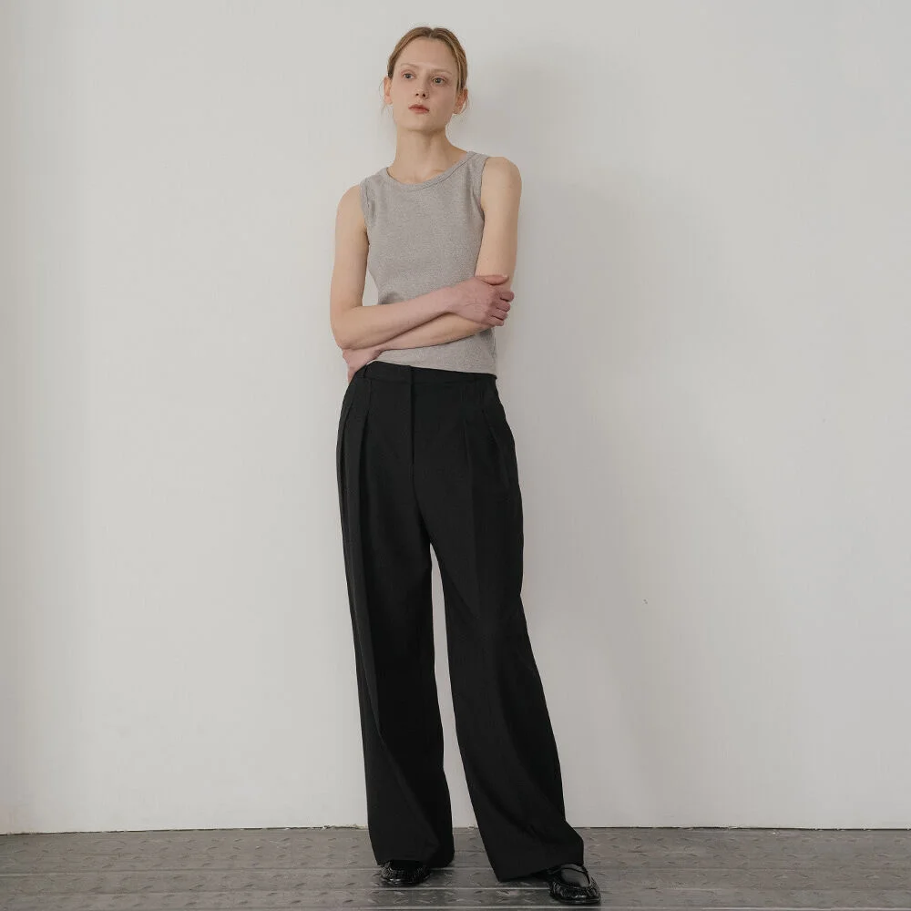 Basic Two-tuck wide pants _Black