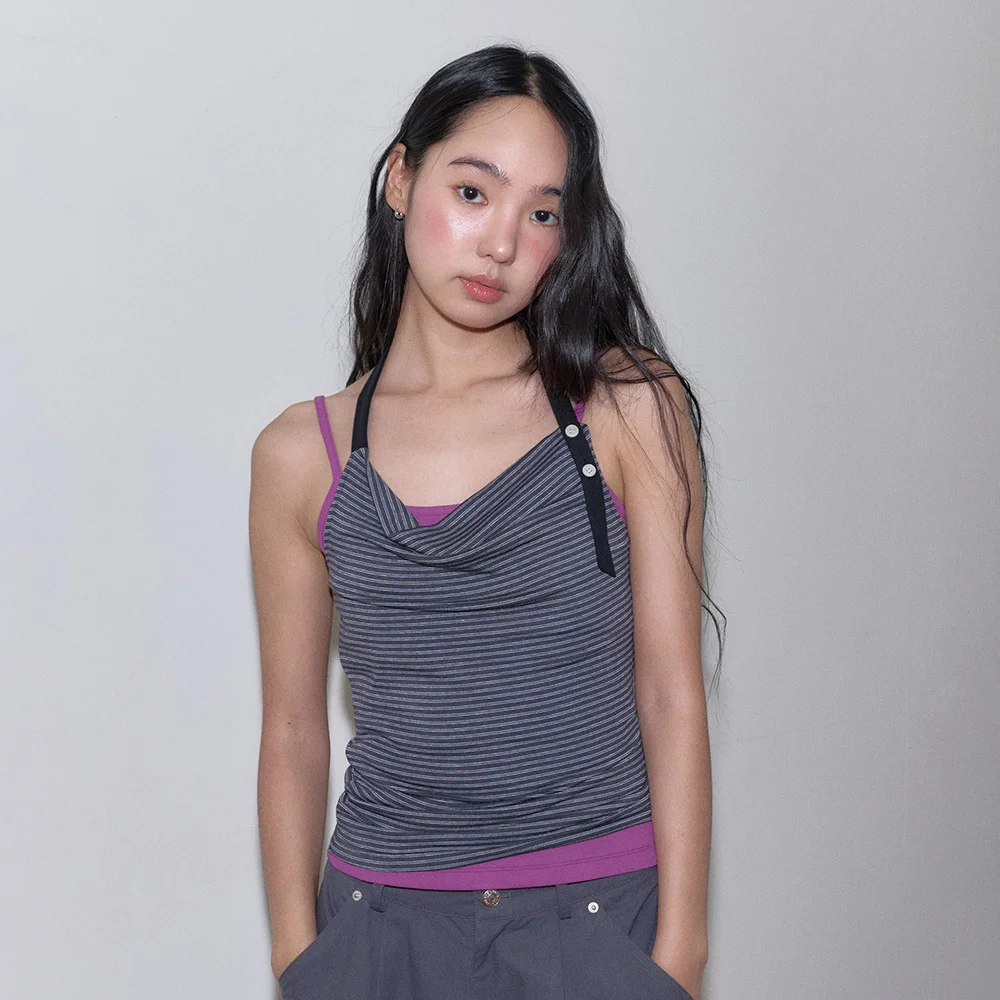 STRIPE HALTER TOP (CHARCOAL)