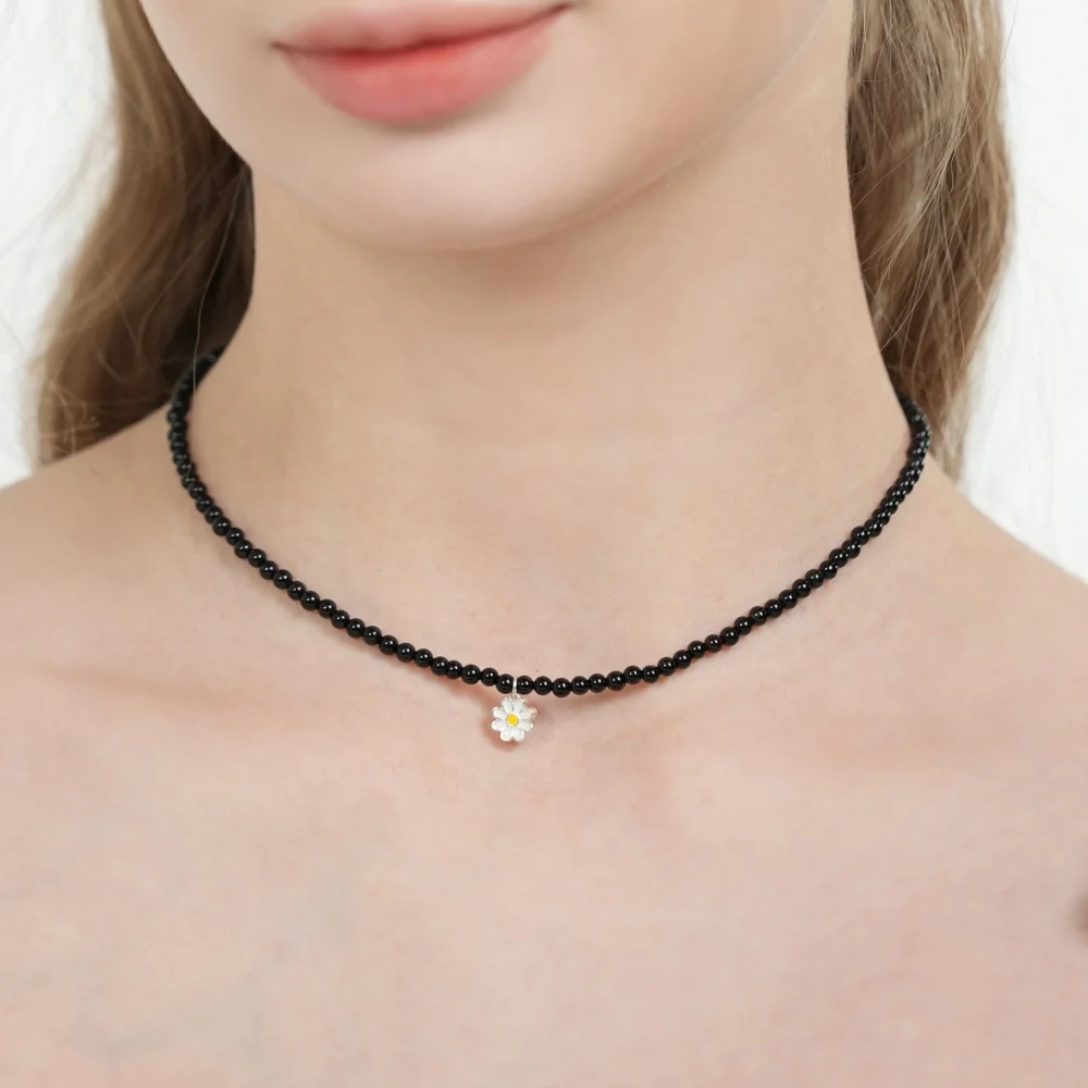 MY daisy pendent onyx Necklace 銀色925 雛菊 吊墜 黑色 Onyx 頸鏈領 頸鏈