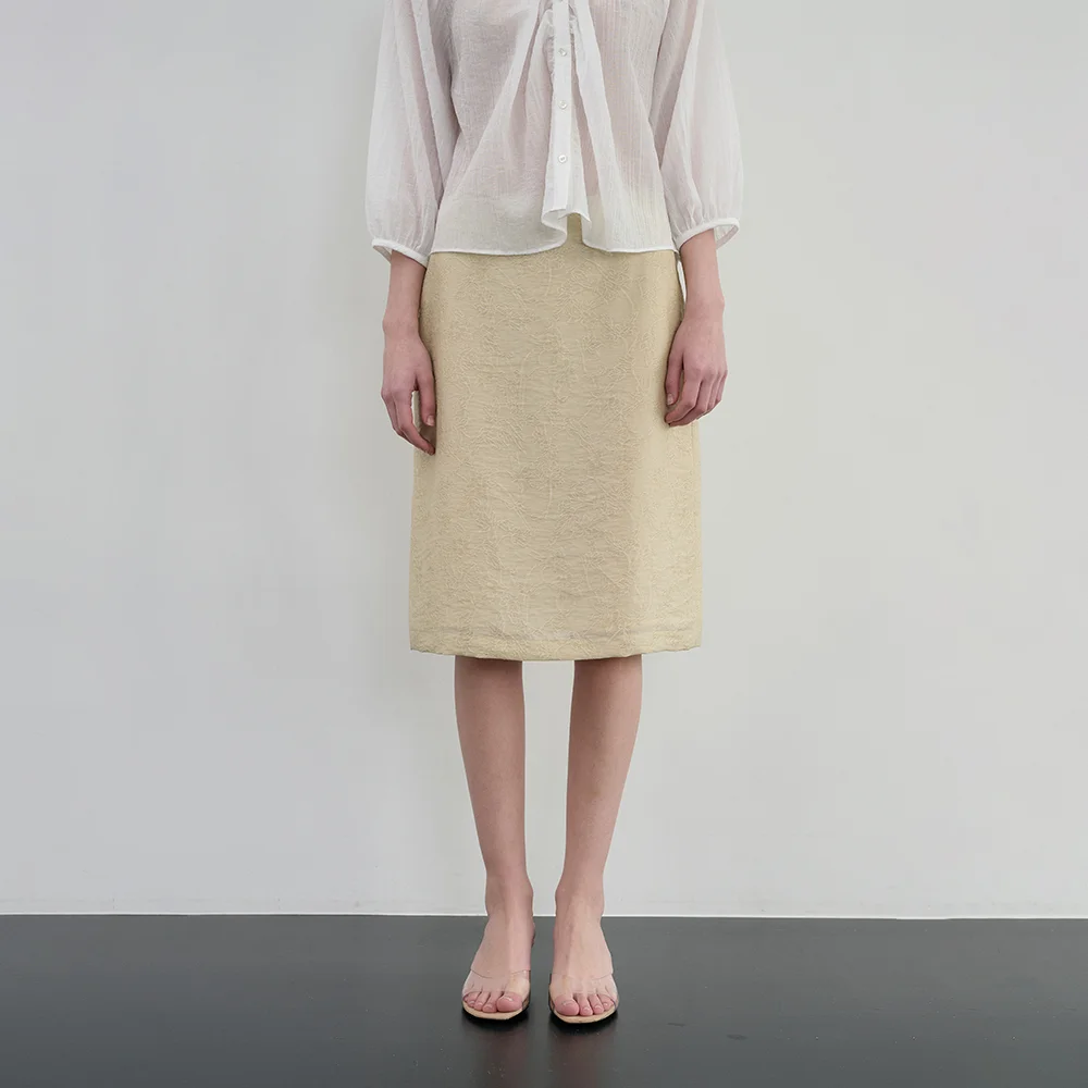 Floral H-line Skirt_Dusty Yellow