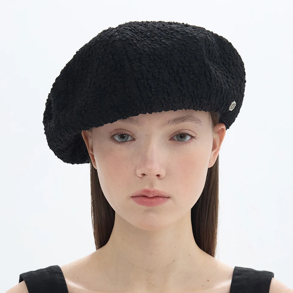 Fluffy Wide Beret - Black