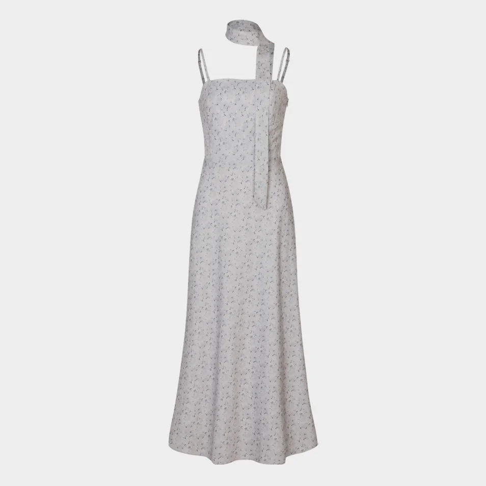 Misty Garden Slim Dress (Scarf Set / Light Gray)