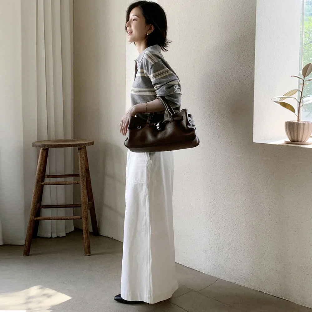 SIST9052 純棉 軍裝 長 半身裙_White