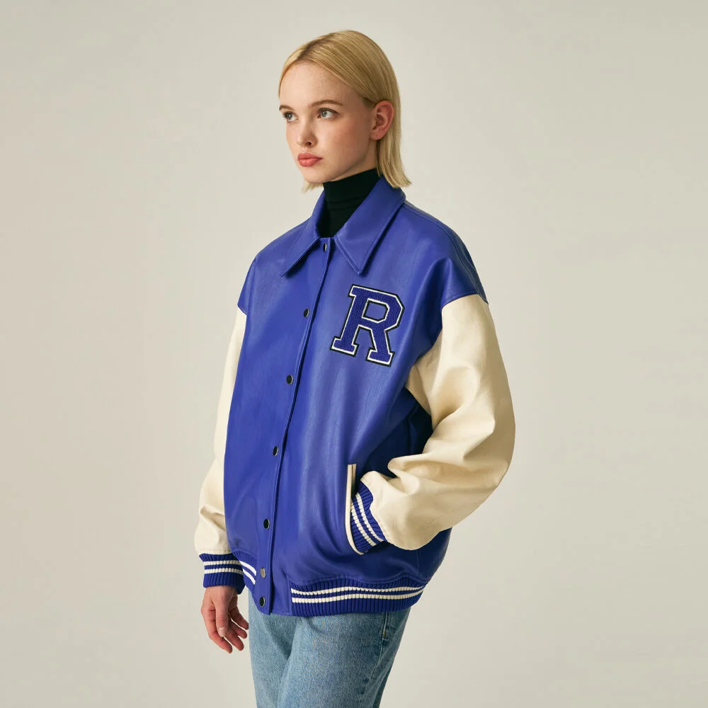 (UNISEX)9111 VARSITY LEATHER JACKET_BLUE