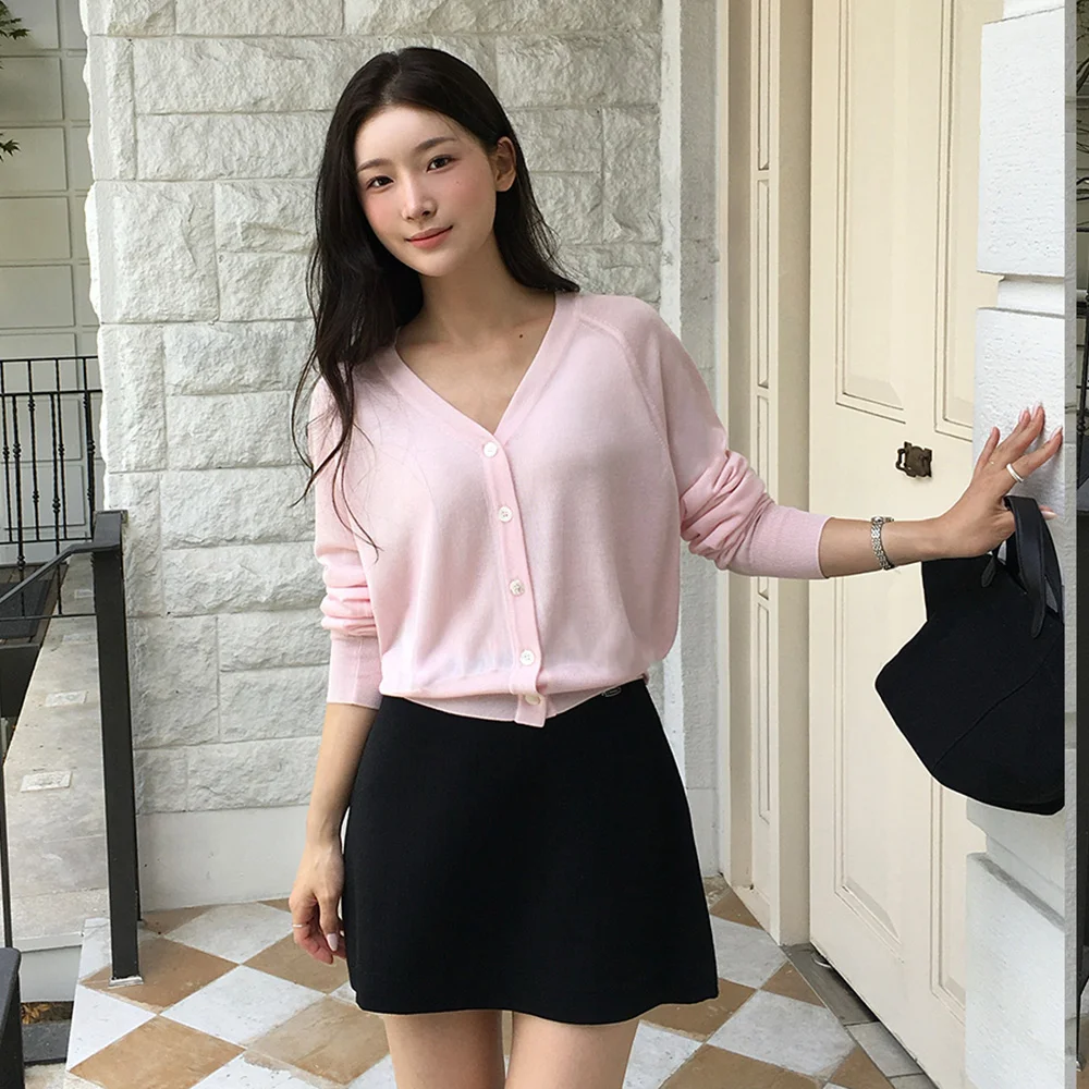 Essencial Loose-Fit Knit Cardigan / Pink(3color)