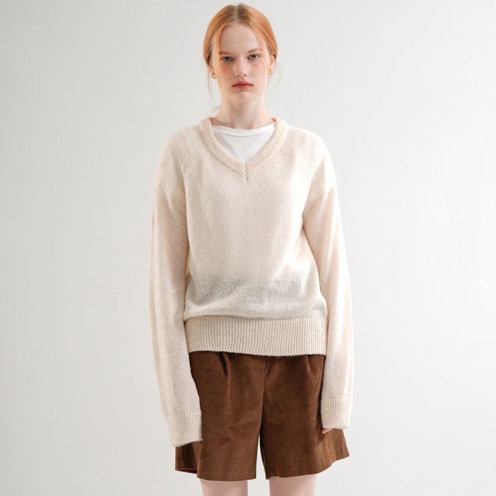 Mohair V-neck Basic Knit (Cream_beige)