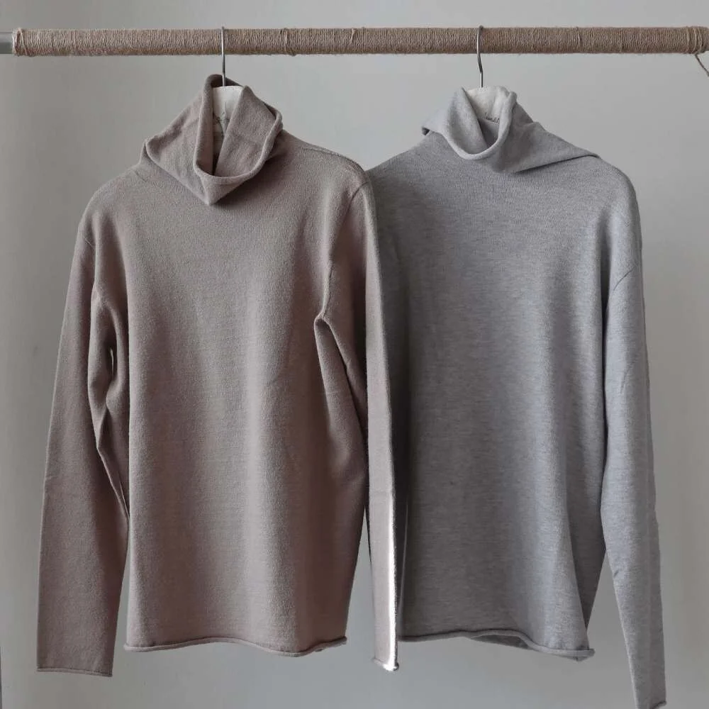 Cashwool span holgament high necked knit -5color