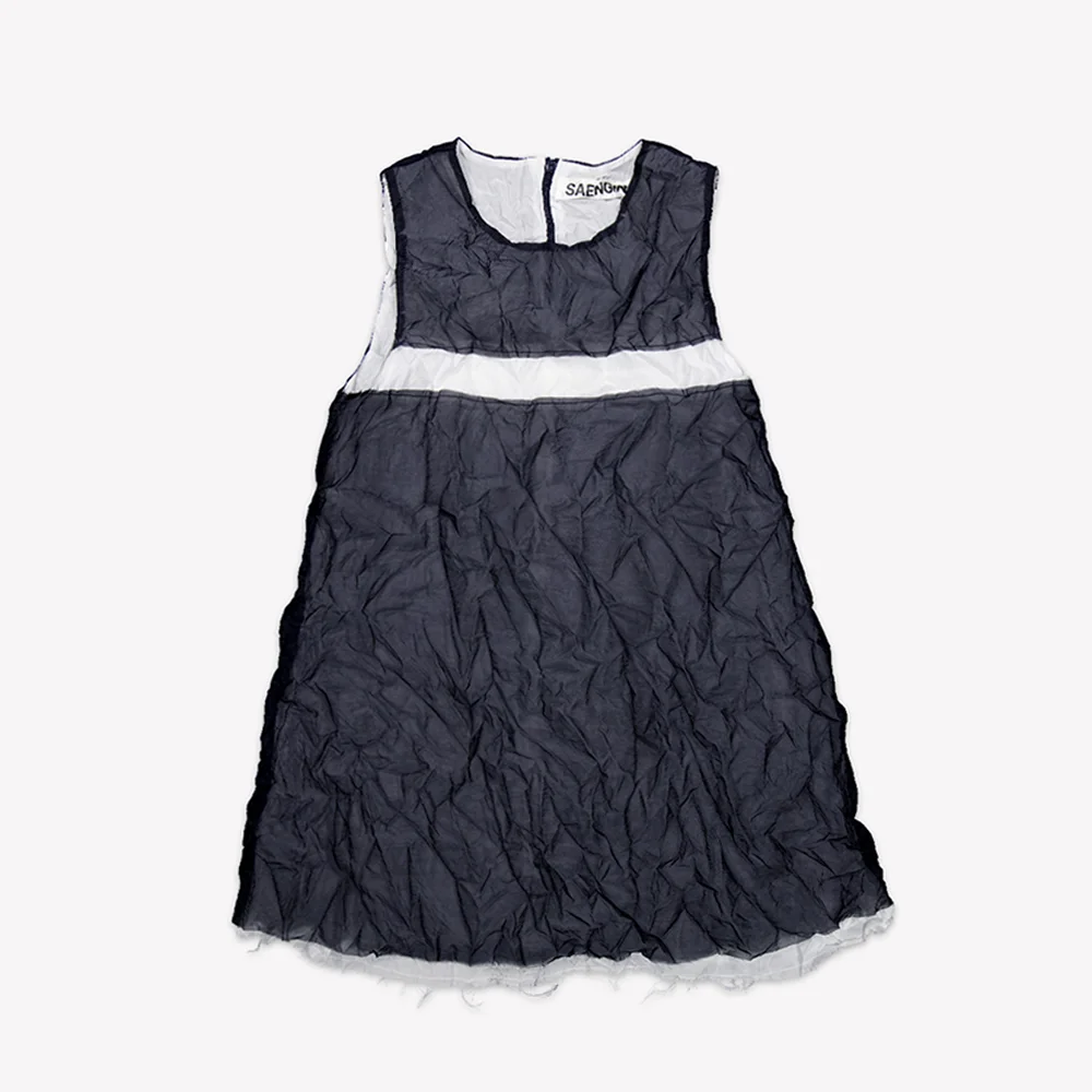 CRINKLE PANEL MINI DRESS - NAVY