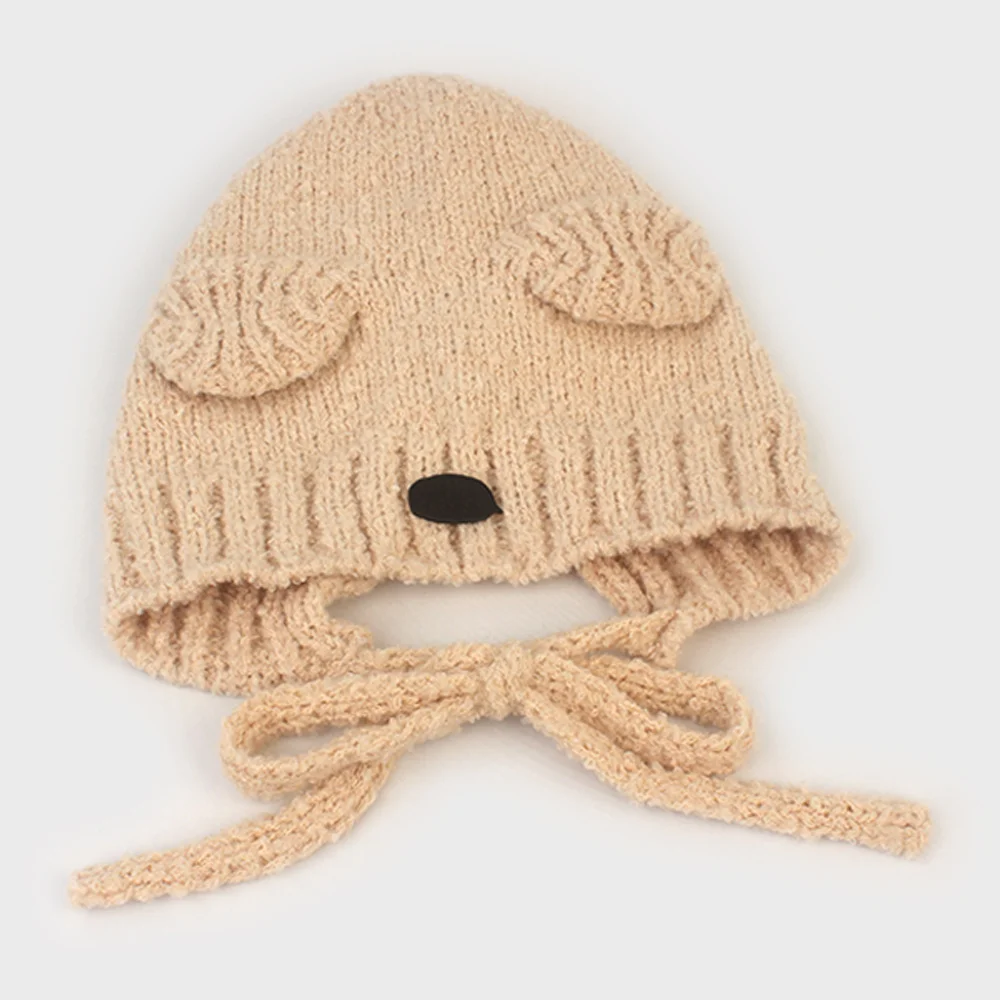 Bear Knit Beige Bonnet Hat 小熊帽