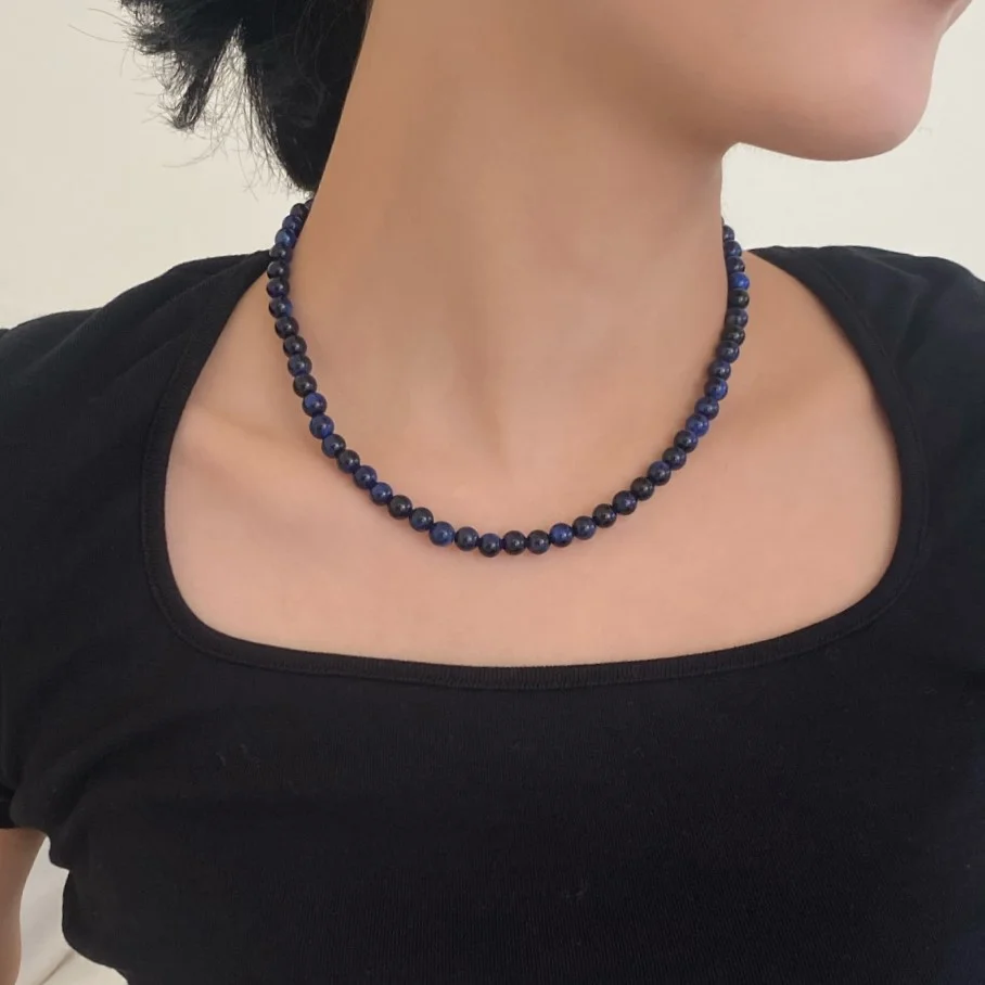 Deepblue Tigers Eye Stone Necklace (6mm)