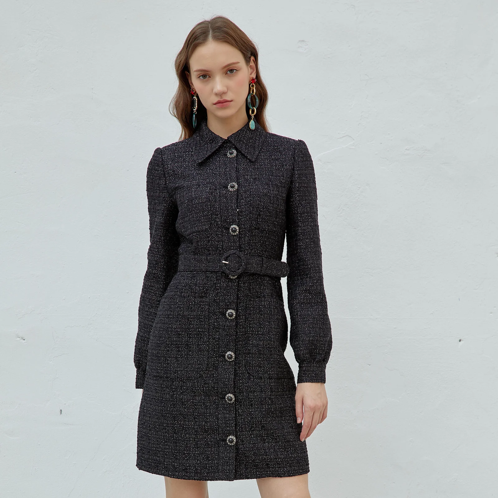 21FW CALLA 42 Premium Twinkle Tweed ops black (連衣裙)