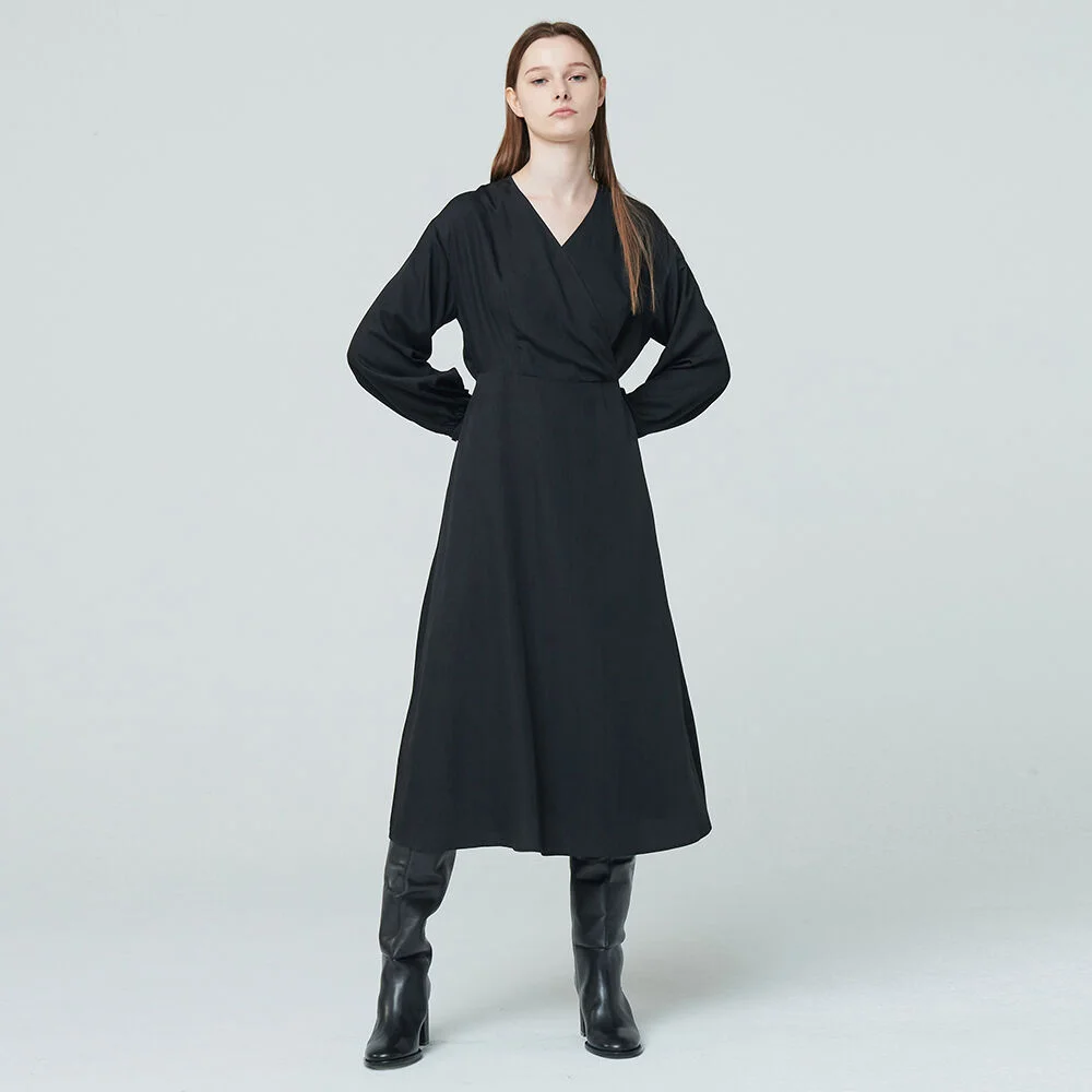 Wrap Flare Dress - Black