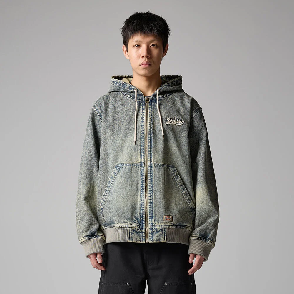 波浪 標誌 牛仔 連帽衫 拉鏈 Tinted Denim