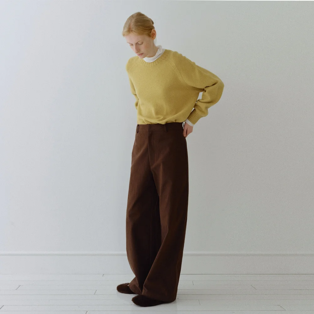 FLEECE COTTON WIDE PANTS_BROWN
